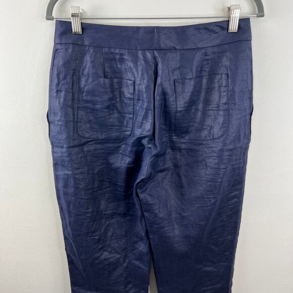 Rag & Bone Deep Navy Blue Crop Cuffed Linen Beach Pants Casual Career Work 2 - Picture 5 of 8